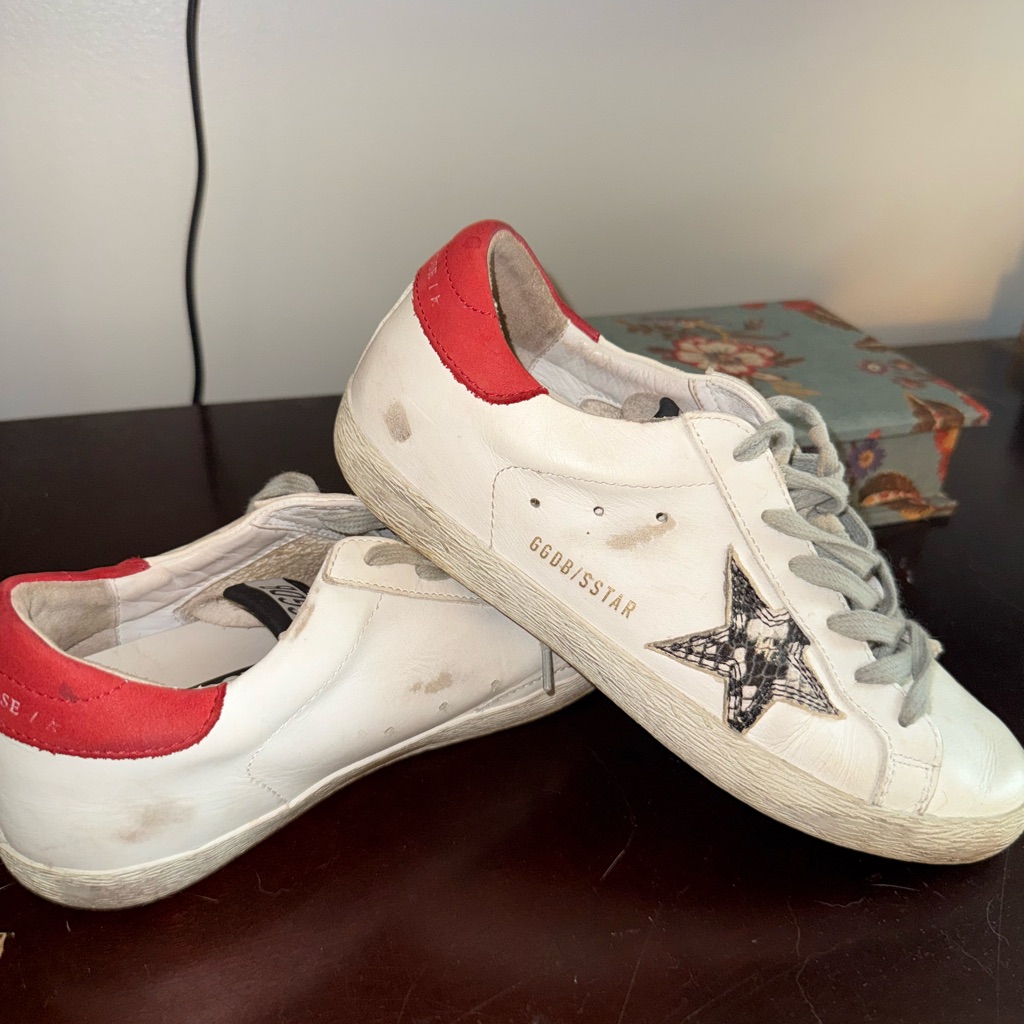 Golden Goose White Sneakers With Red Accents